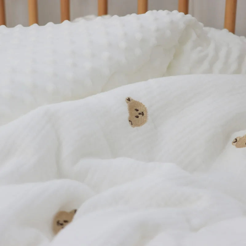 Winter Thick Muslin Cotton Embroidered Bear  Baby Duvet