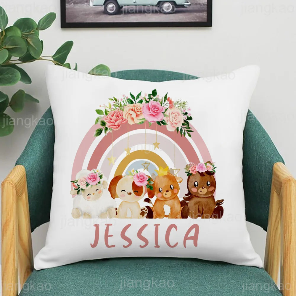 Personalized Pillow Rainbow Animal For Kids Bedroom