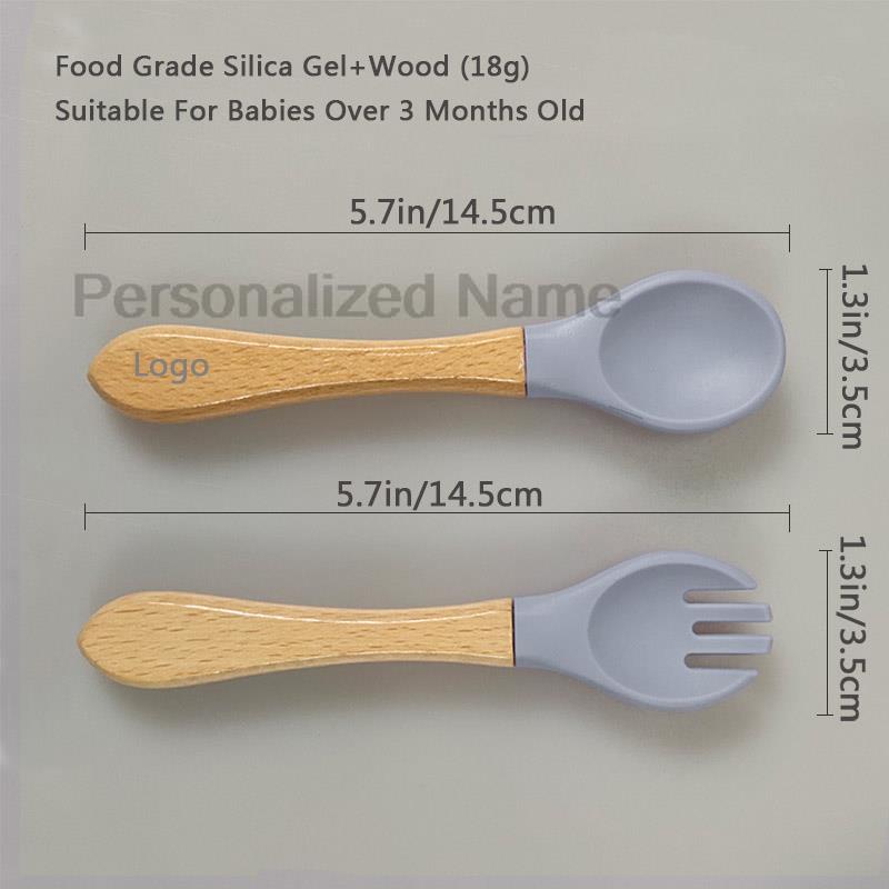 Personalized Tableware Wooden Spoon With a Silicone Tip