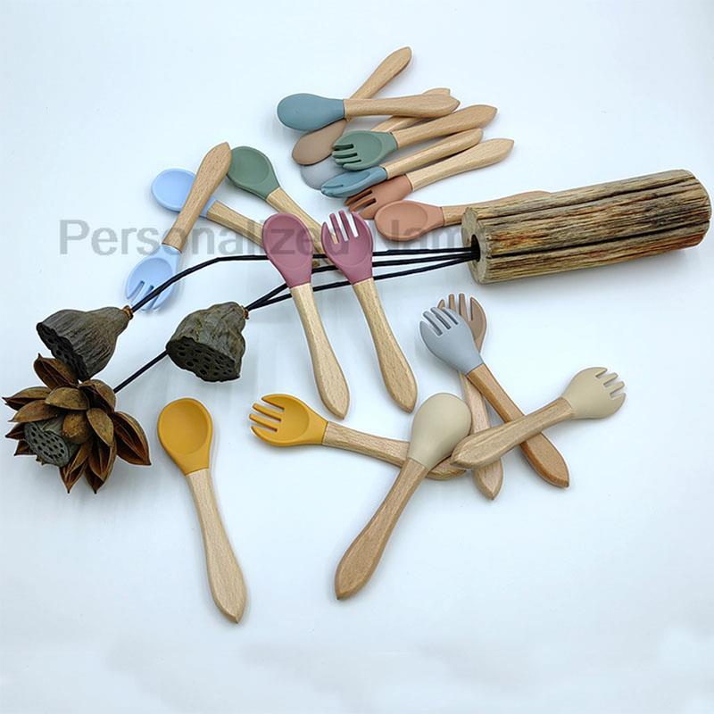 Personalized Tableware Wooden Spoon With a Silicone Tip