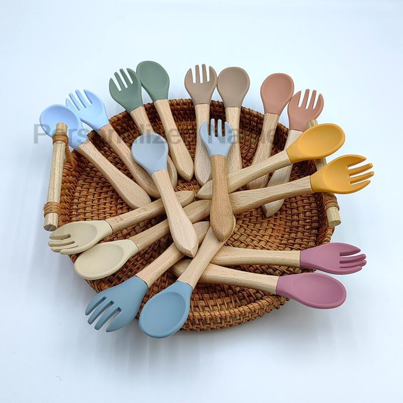 Personalized Tableware Wooden Spoon With a Silicone Tip