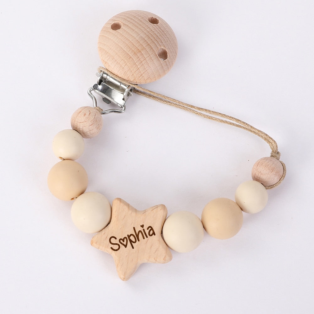 Personalized Baby Pacifier Clip Wood