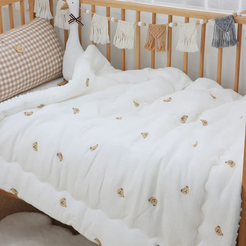 Winter Thick Muslin Cotton Embroidered Bear  Baby Duvet