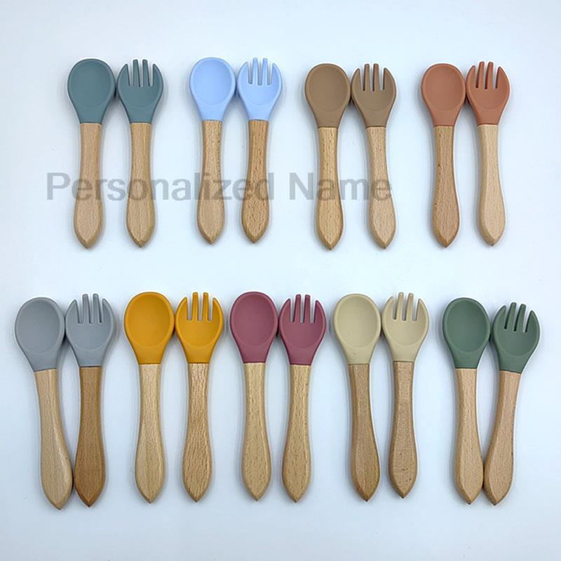 Personalized Tableware Wooden Spoon With a Silicone Tip