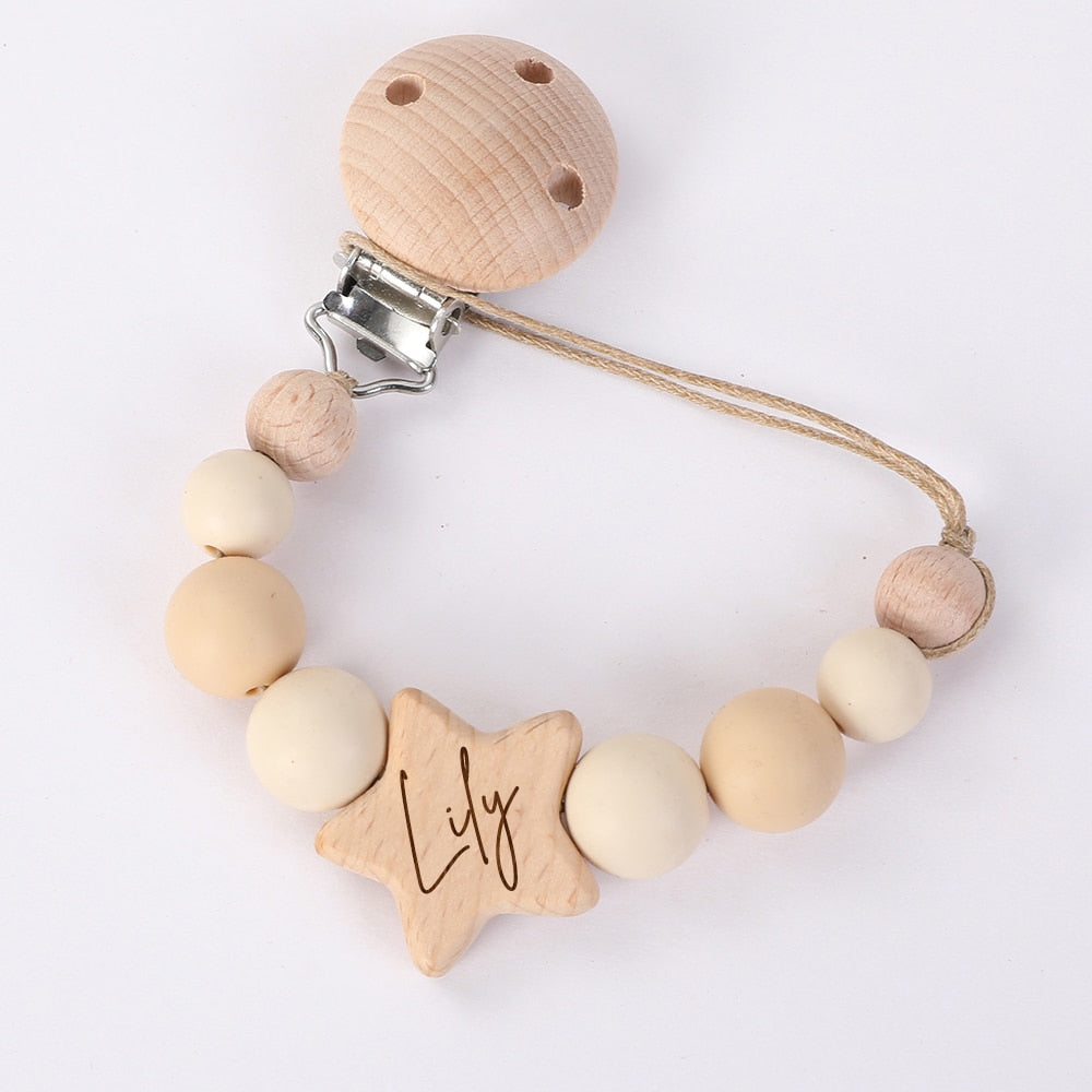 Personalized Baby Pacifier Clip Wood