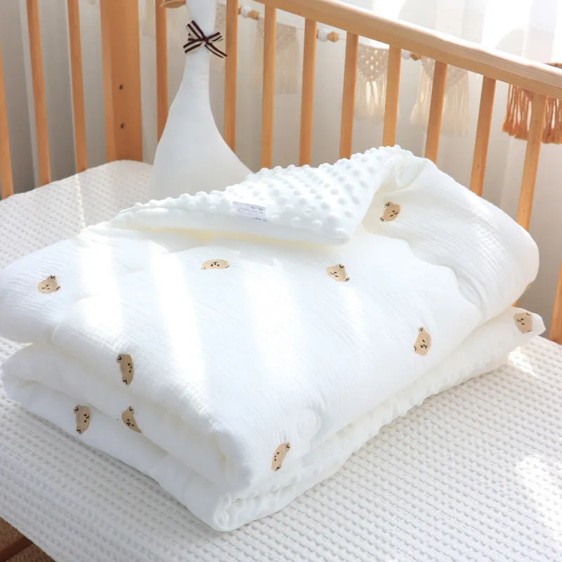 Winter Thick Muslin Cotton Embroidered Bear  Baby Duvet