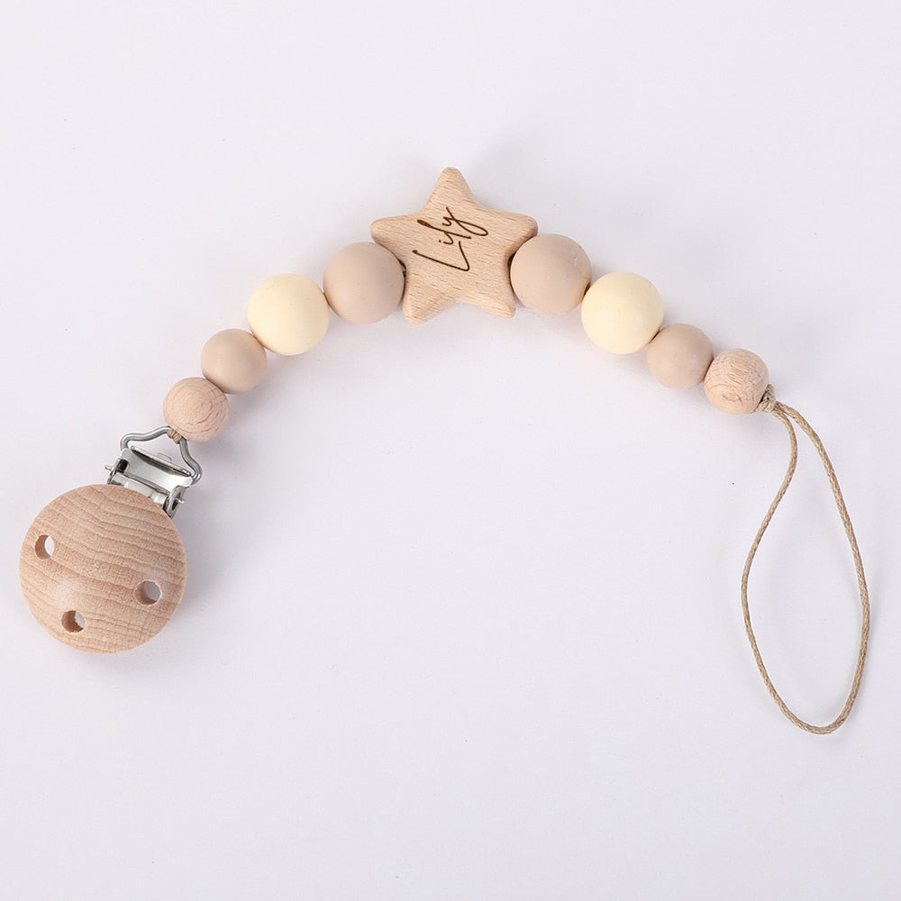 Personalized Baby Pacifier Clip Wood