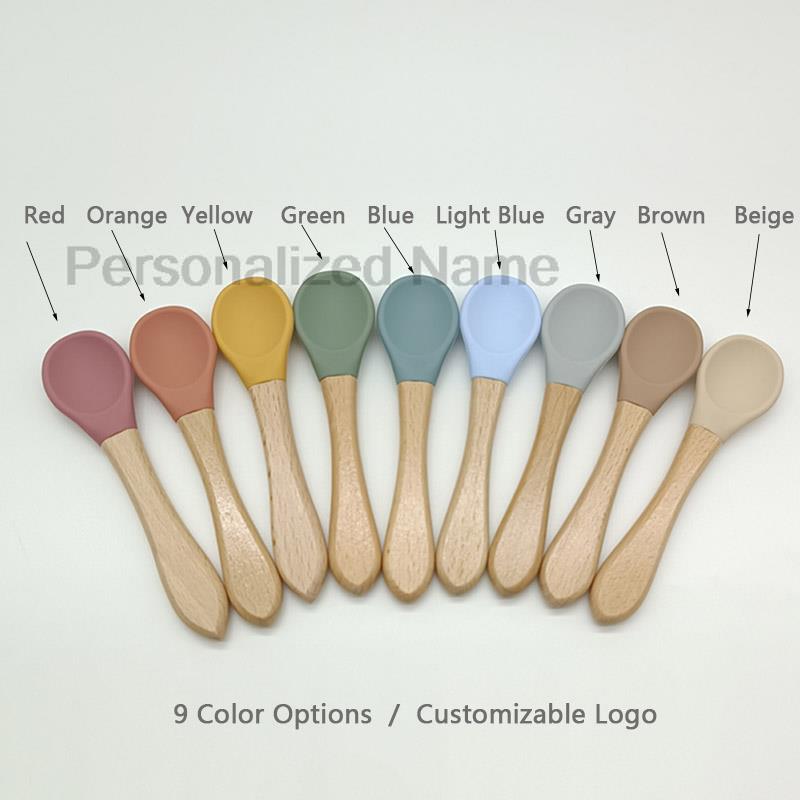 Personalized Tableware Wooden Spoon With a Silicone Tip