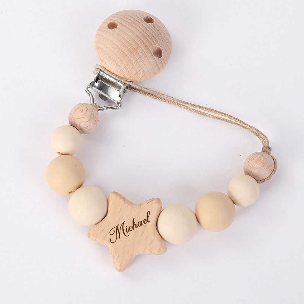 Personalized Baby Pacifier Clip Wood