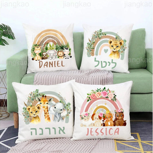 Personalized Pillow Rainbow Animal For Kids Bedroom