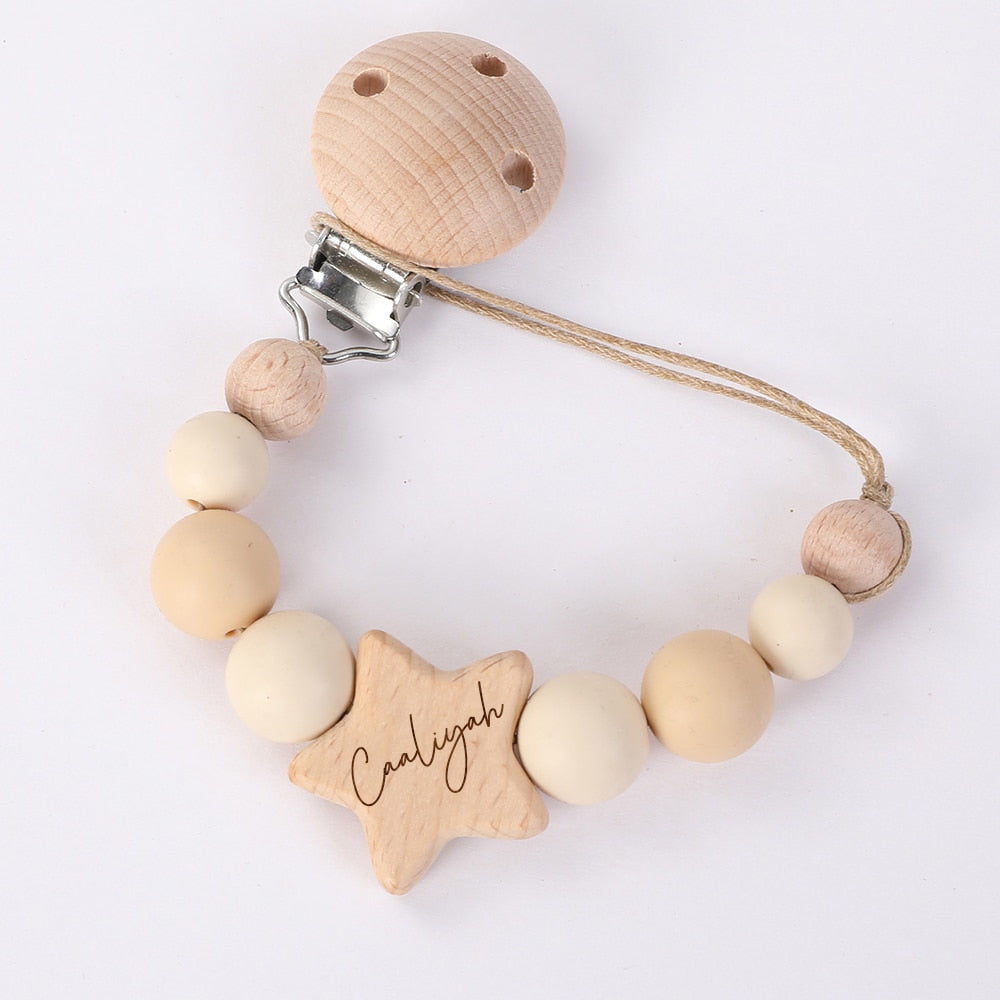 Personalized Baby Pacifier Clip Wood