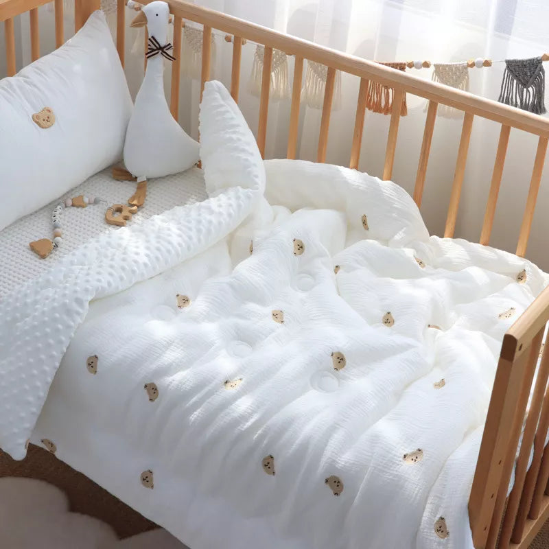 Winter Thick Muslin Cotton Embroidered Bear  Baby Duvet