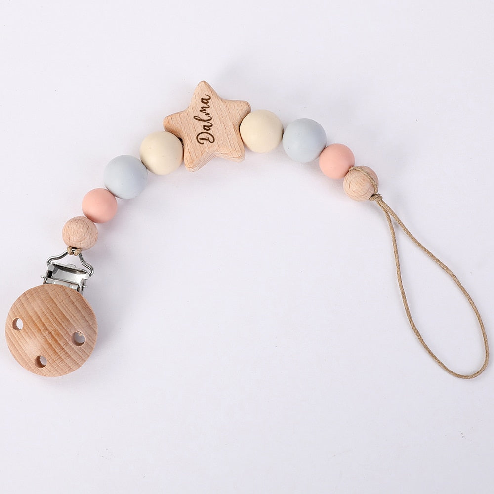 Personalized Baby Pacifier Clip Wood