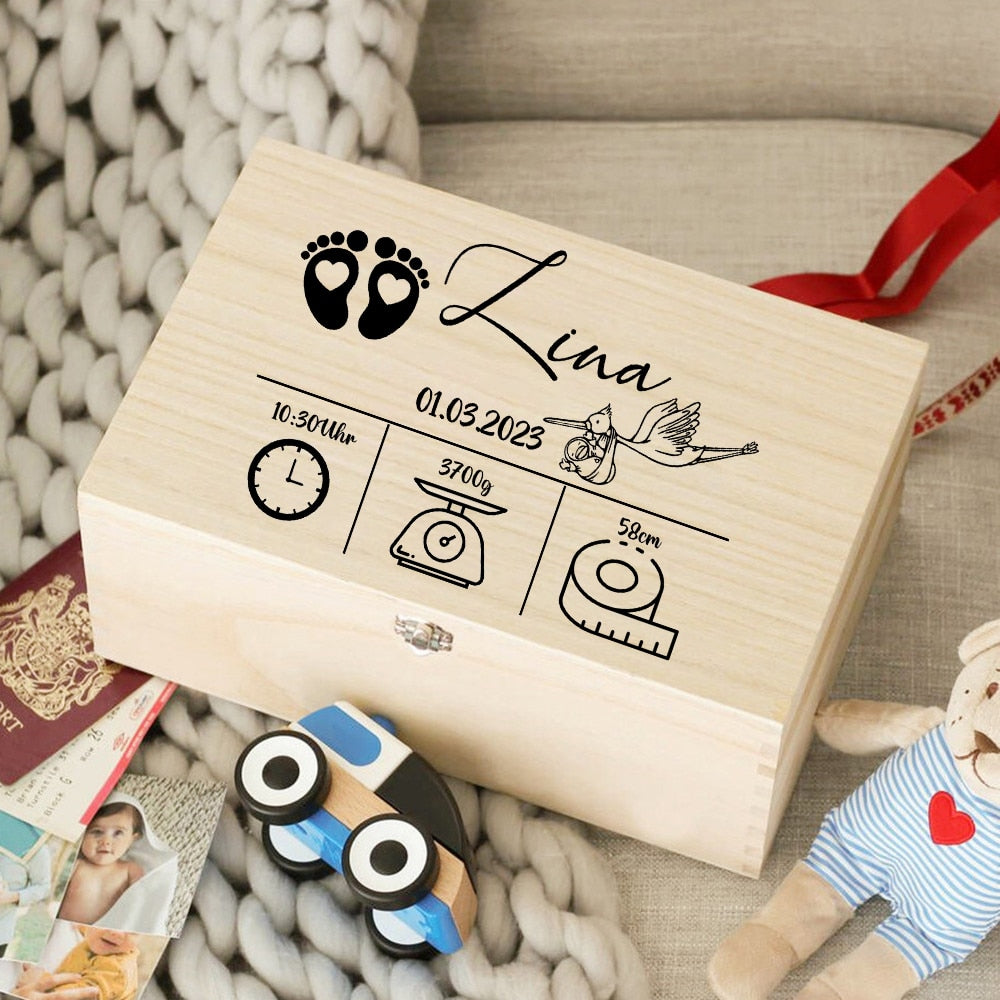 Etched Wooden Personalized Baby Keepsake Box