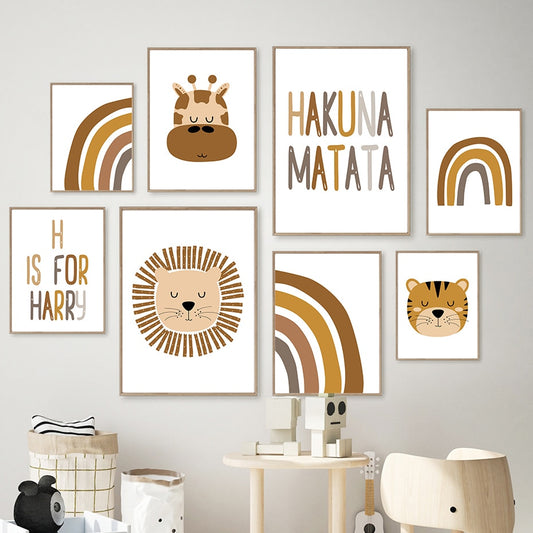 Safari Animals Nursery Wall Art Prints Personalized For Bedroom